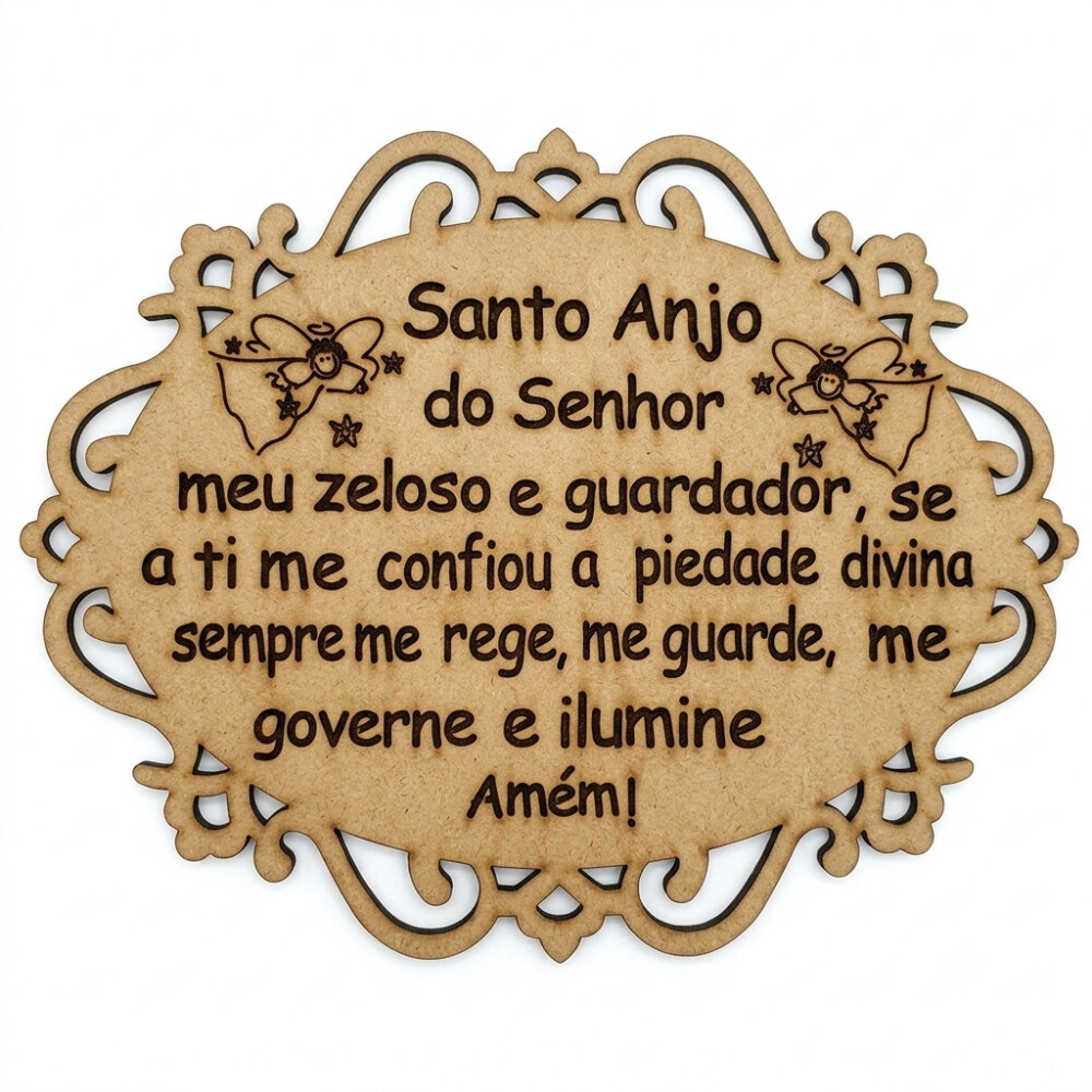 Placa Quadrinho de MDF com Oração Santo Anjo do Senhor