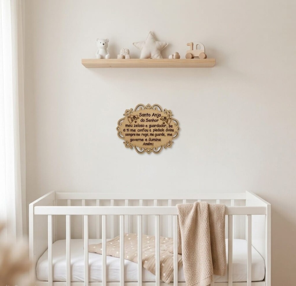 Placa Quadrinho de MDF com Oração Santo Anjo do Senhor