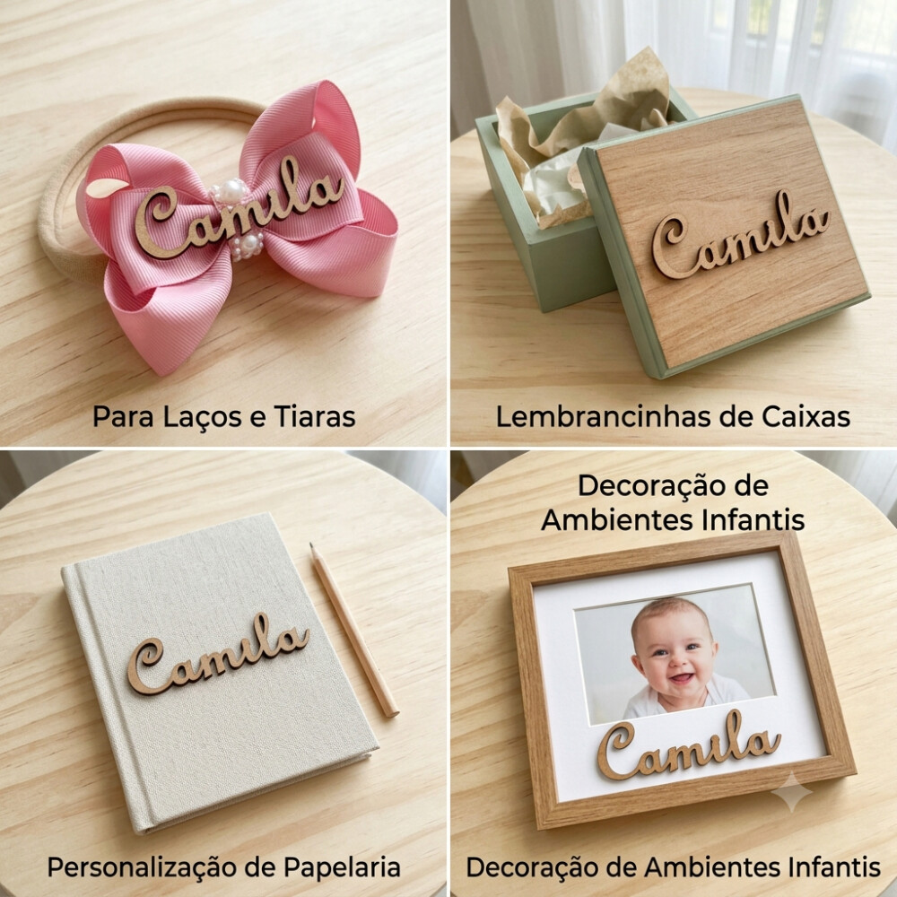 Aplique Nome Manuscrito MDF Cru 3cm | Para Laços e Caixas