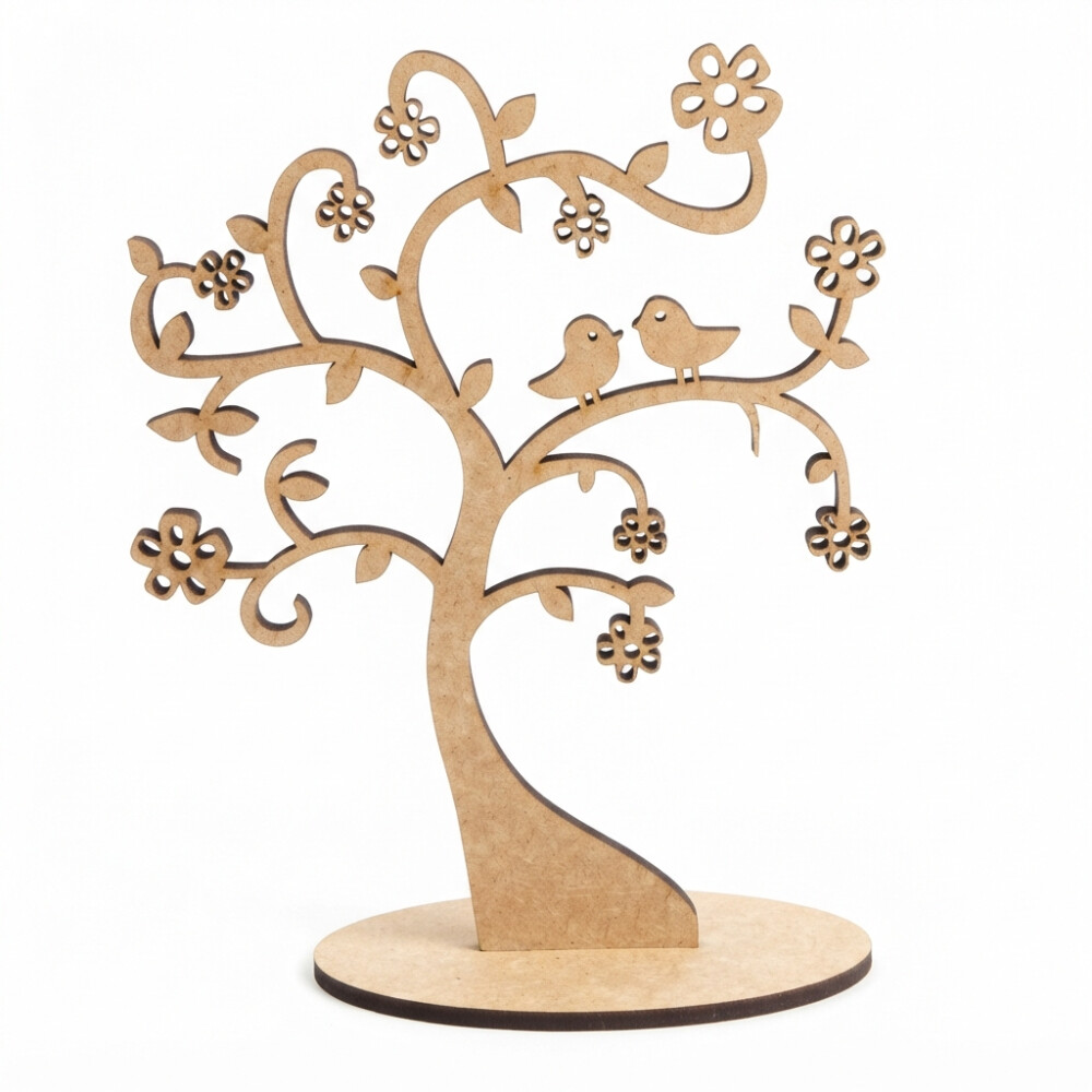 Árvore Decorativa Love Birds em MDF Cru com Base | Enfeite