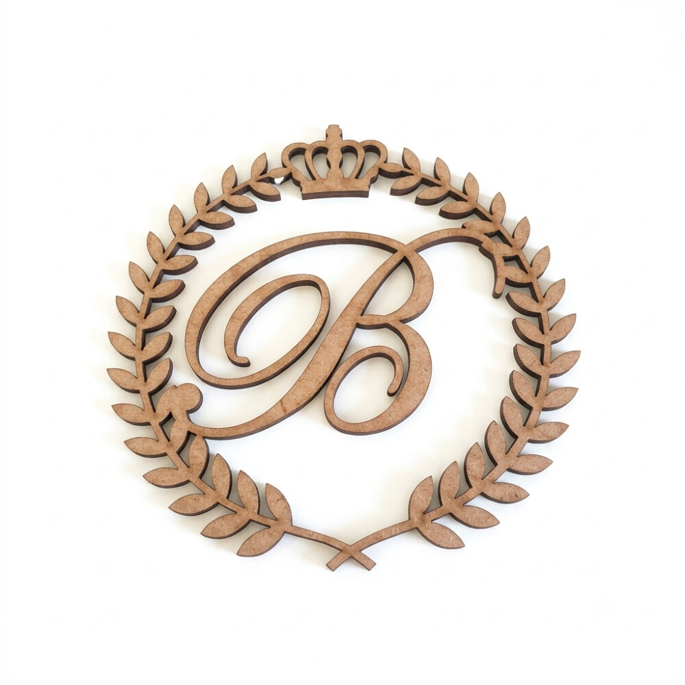 Aplique Brasão de Ramos Inicial e Coroa MDF Cru 3mm