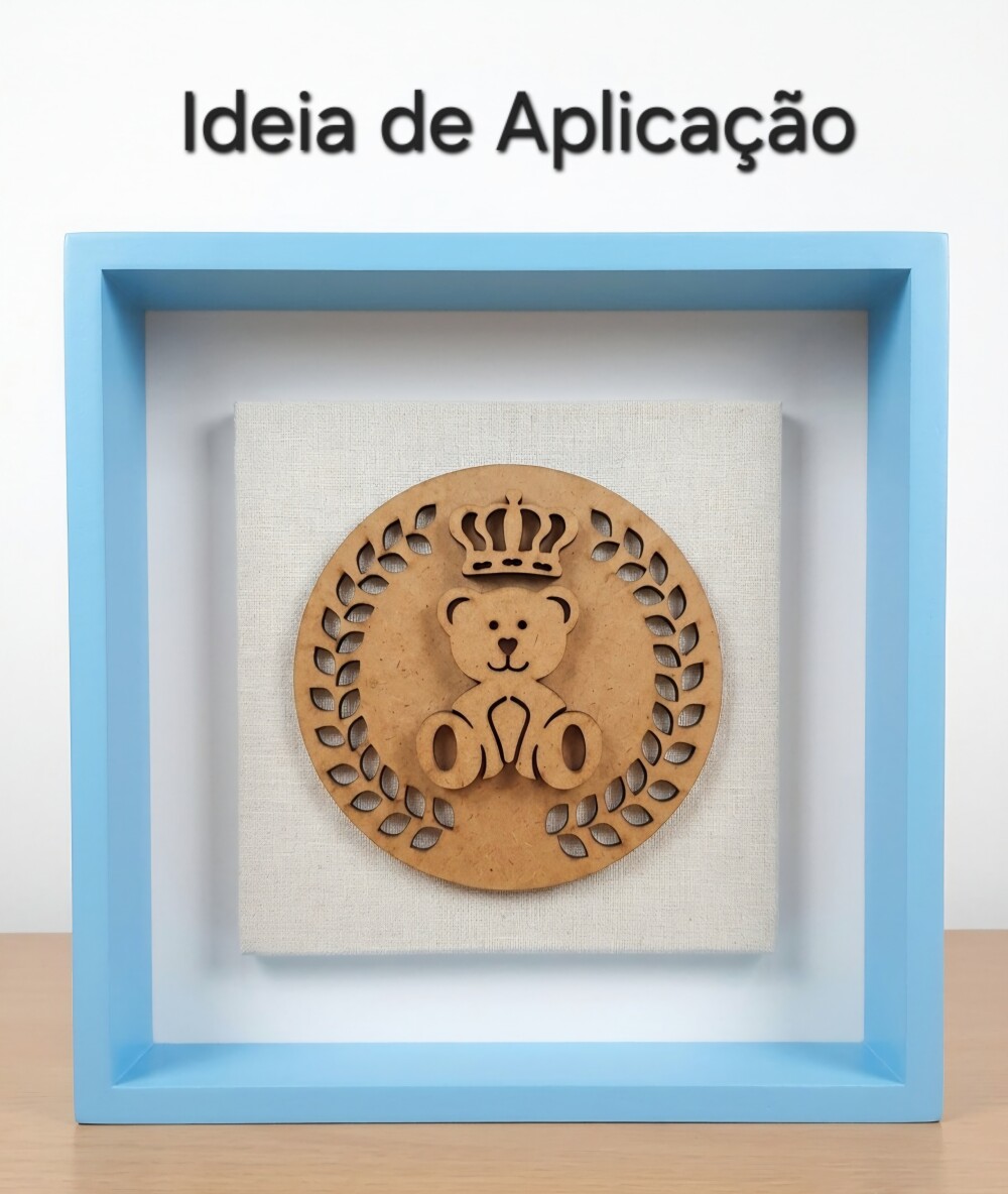 Mini Quadrinho Ursinho e Coroa MDF Cru 3mm | Aplique