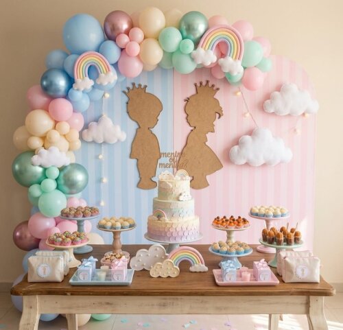 Kit Painéis Decorativos em MDF Menino e Menina Chá Revelação ou Chá de Bebê - Coroa