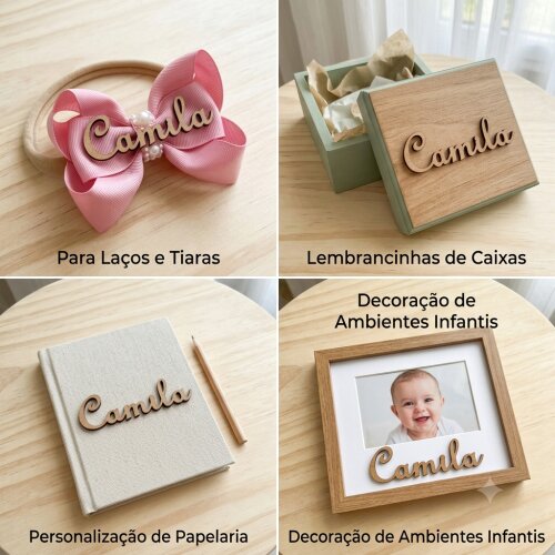 Aplique Nome Manuscrito MDF Cru 3cm | Para Laços e Caixas