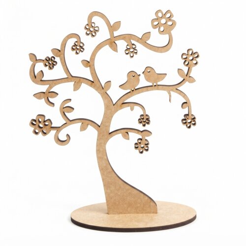 Árvore Decorativa Love Birds MDF Cru com Base | Enfeite Mesa Laser