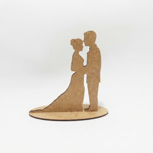 Decoração de Mesa Casamento Noivos Silhueta MDF Cru com Base