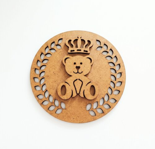 Mini Quadrinho Ursinho e Coroa MDF Cru 3mm | Aplique