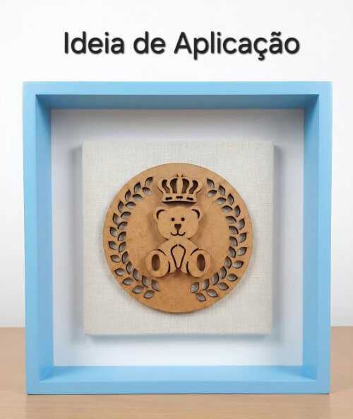 Mini Quadrinho Ursinho e Coroa MDF Cru 3mm | Aplique