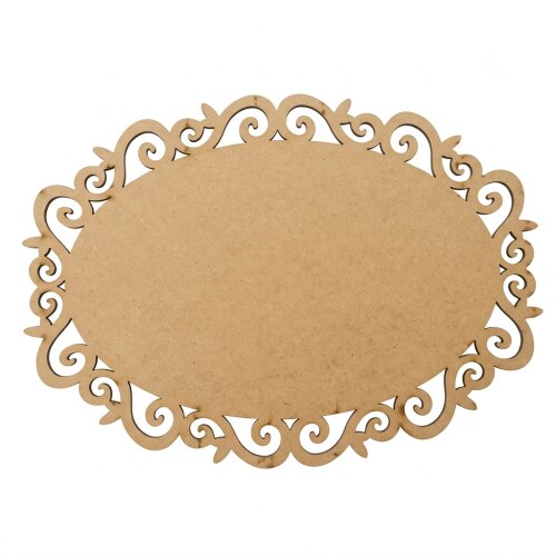 Placa Decorativa Oval com Borda Trabalhada em MDF Cru | 22x29cm
