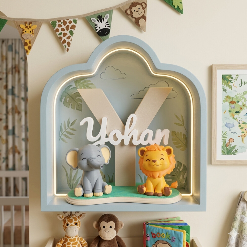 Letreiro personalizado inicial e nome - tema Safari 3D - 16 cm - 