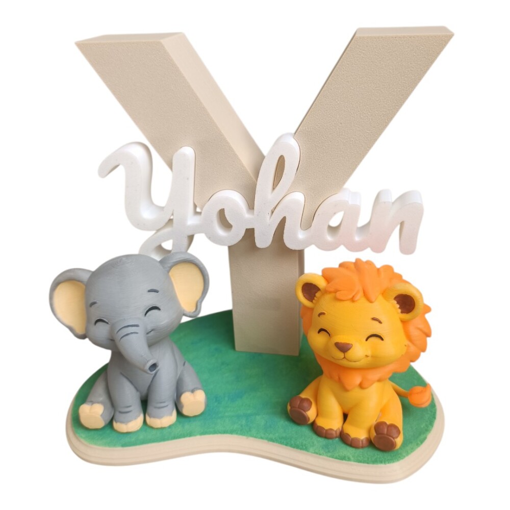 Letreiro personalizado inicial e nome - tema Safari 3D - 16 cm - 
