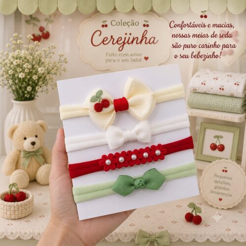 Kit de Laços na Faixinha Cerejinha baby Envio imediato
