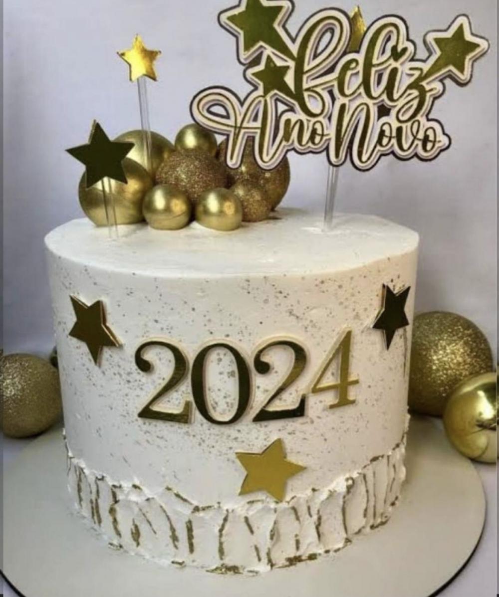 TOPO DE BOLO FELIZ ANO NOVO DOURADO - STUDIO
