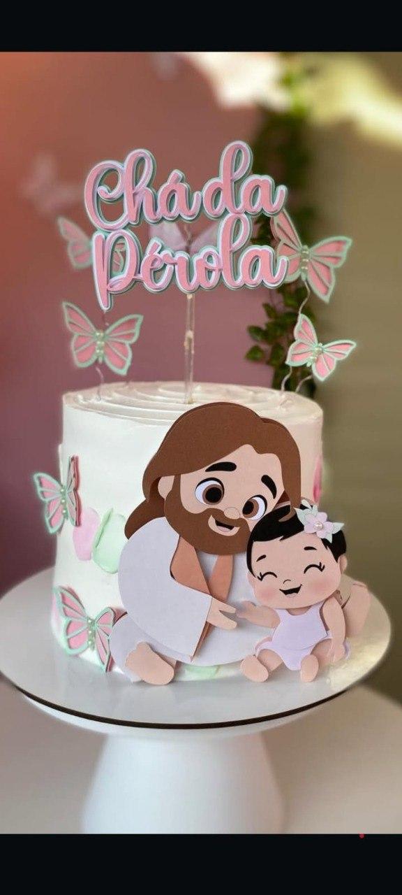Topo de Bolo Chá da Pérola Jesus e Bebe -Studio