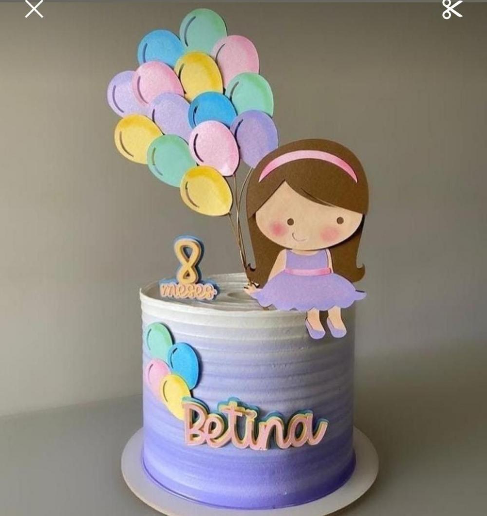 Topo de Bolo Menina Balão- studio
