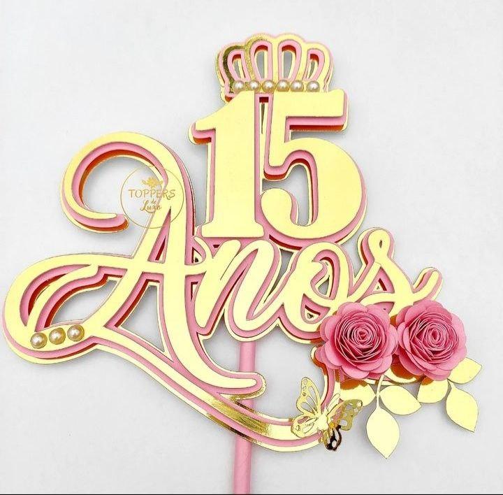 Topo de Bolo 15 Anos Dourado - studio