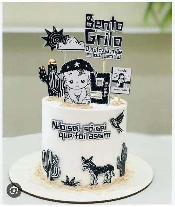 Topo de Bolo Bebê Cordel Bento -Studio