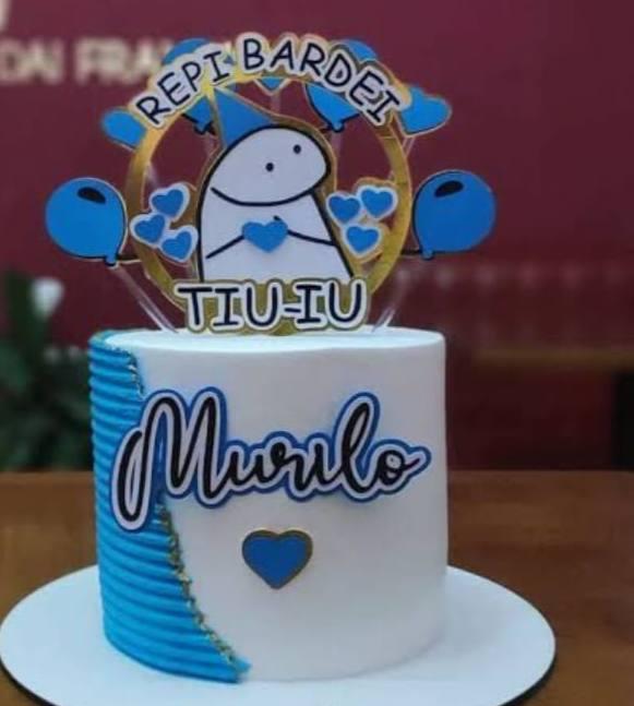 Topo de Bolo Flork Azul com Balão Murilo -Studio