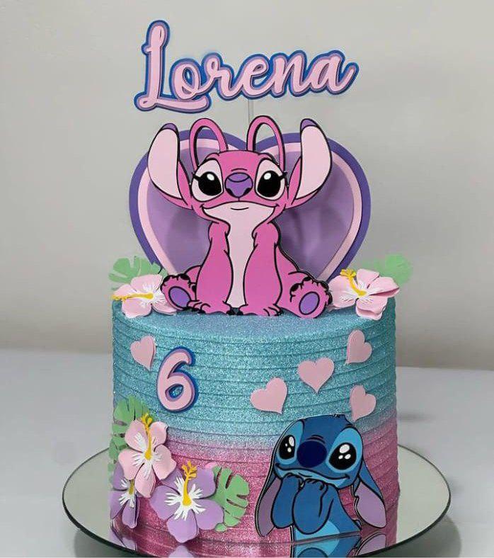 Topo de Bolo Stitch e Angel Lorena - Studio