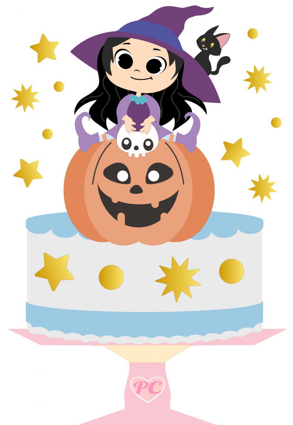 Topo de Bolo Halloween Menina e Abóbora - Studio