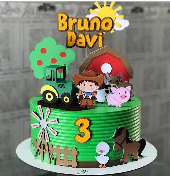 Topo de Bolo Fazendinha Bruno Davi - Studio