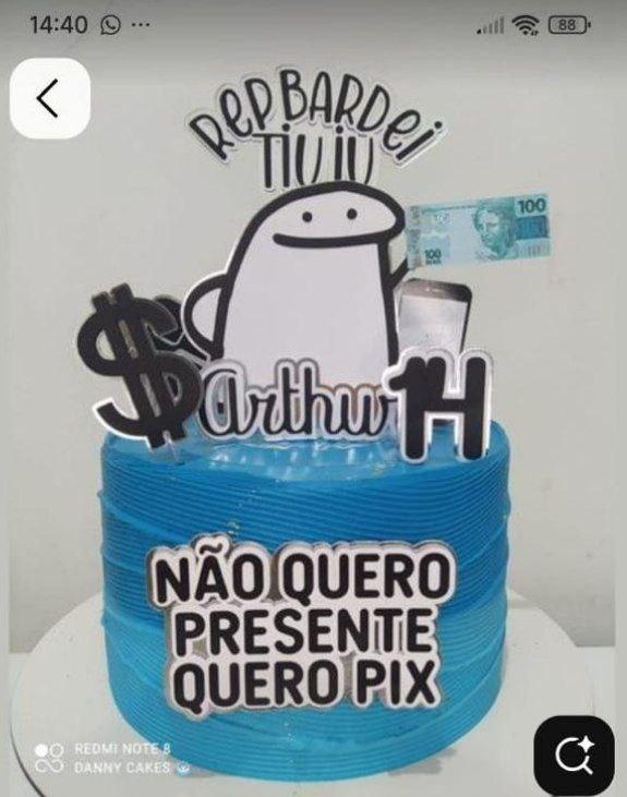 Topo de Bolo Flork Não quero presente, quero pix - Studio