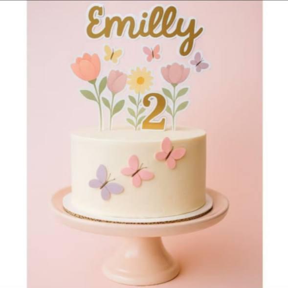 Topo de Bolo Flores e Borboletas Emilly - Studio