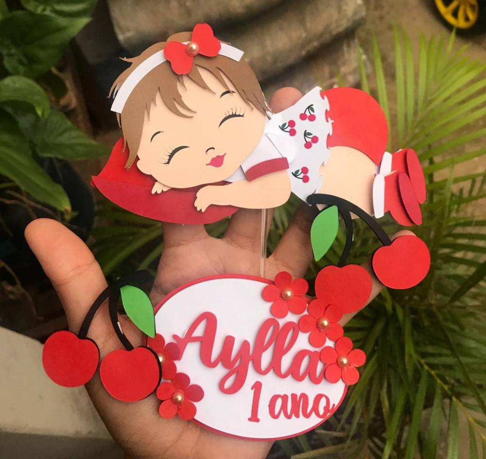 Topo de Bolo Cerejinha Aylla - Studio