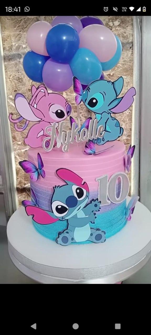Topo de Bolo Stitch Borboletas Nykolle - Studio