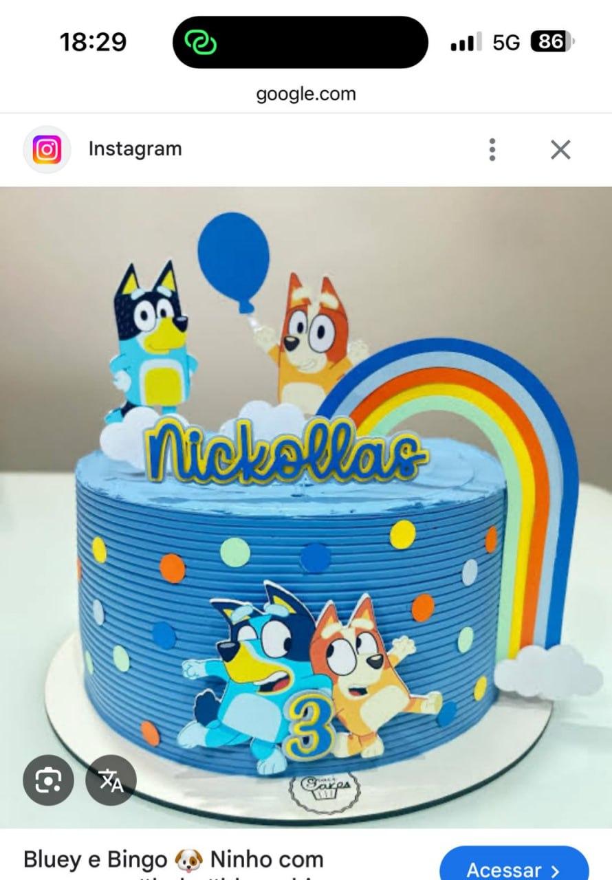 Topo de Bolo Bluey e bingo Nyckollas - Studio