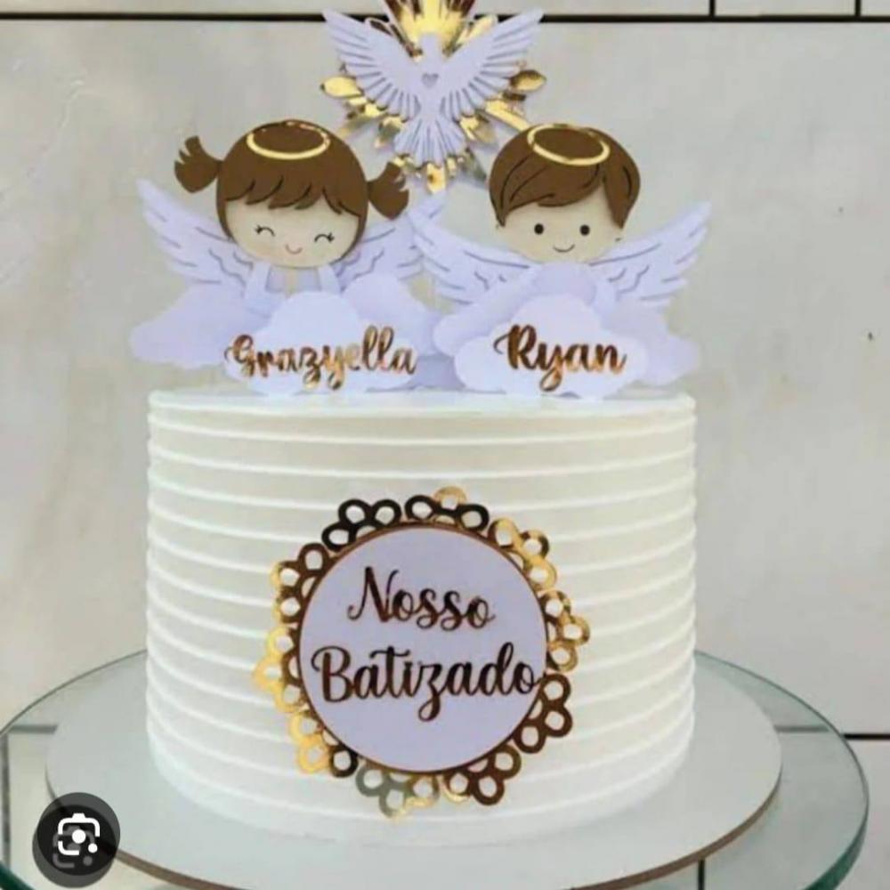 TOPO DE BOLO BATIZADO CASAL DE ANJOS (GRA E RY) -STUDIO
