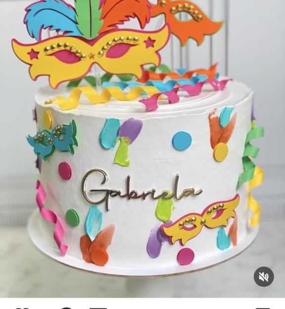 TOPO DE BOLO CARNAVAL MÁSCARAS GABRIELA - STUDIO