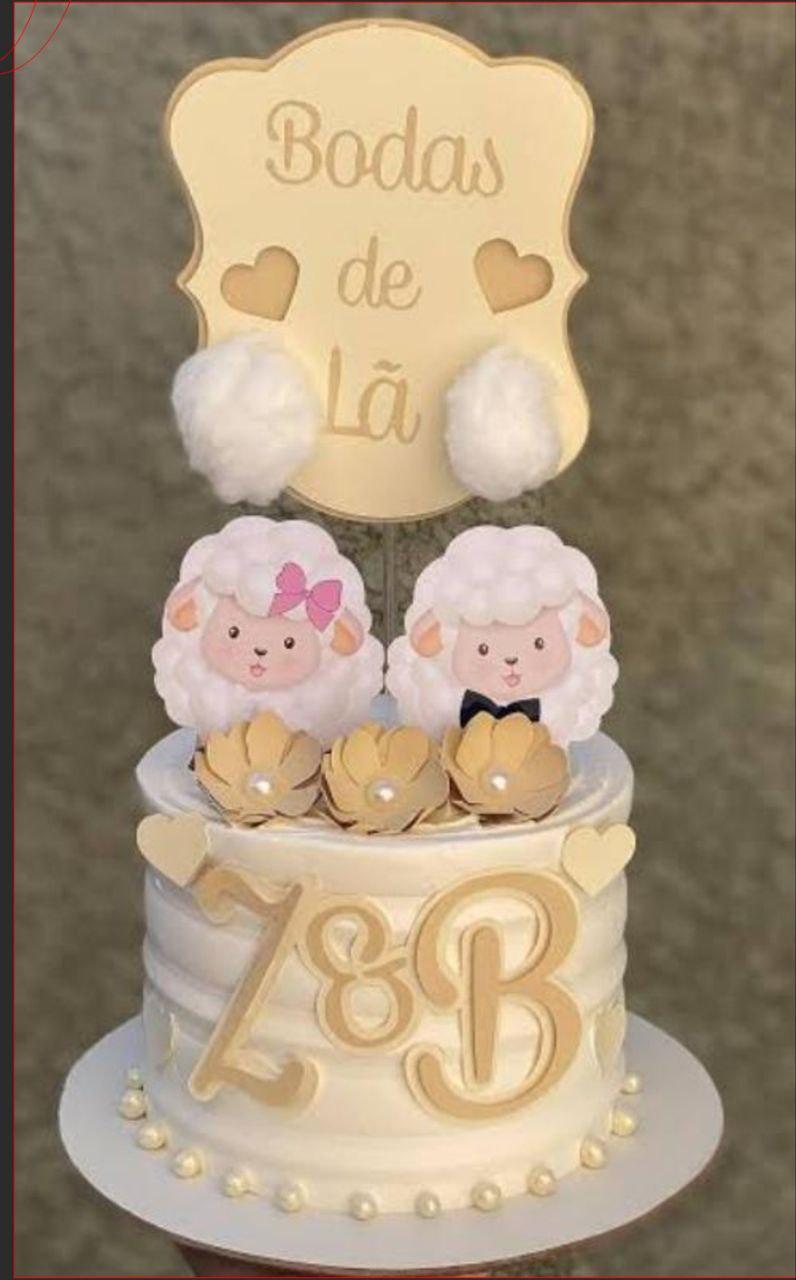 Topo de Bolo Bodas de Lã Ovelha - Studio