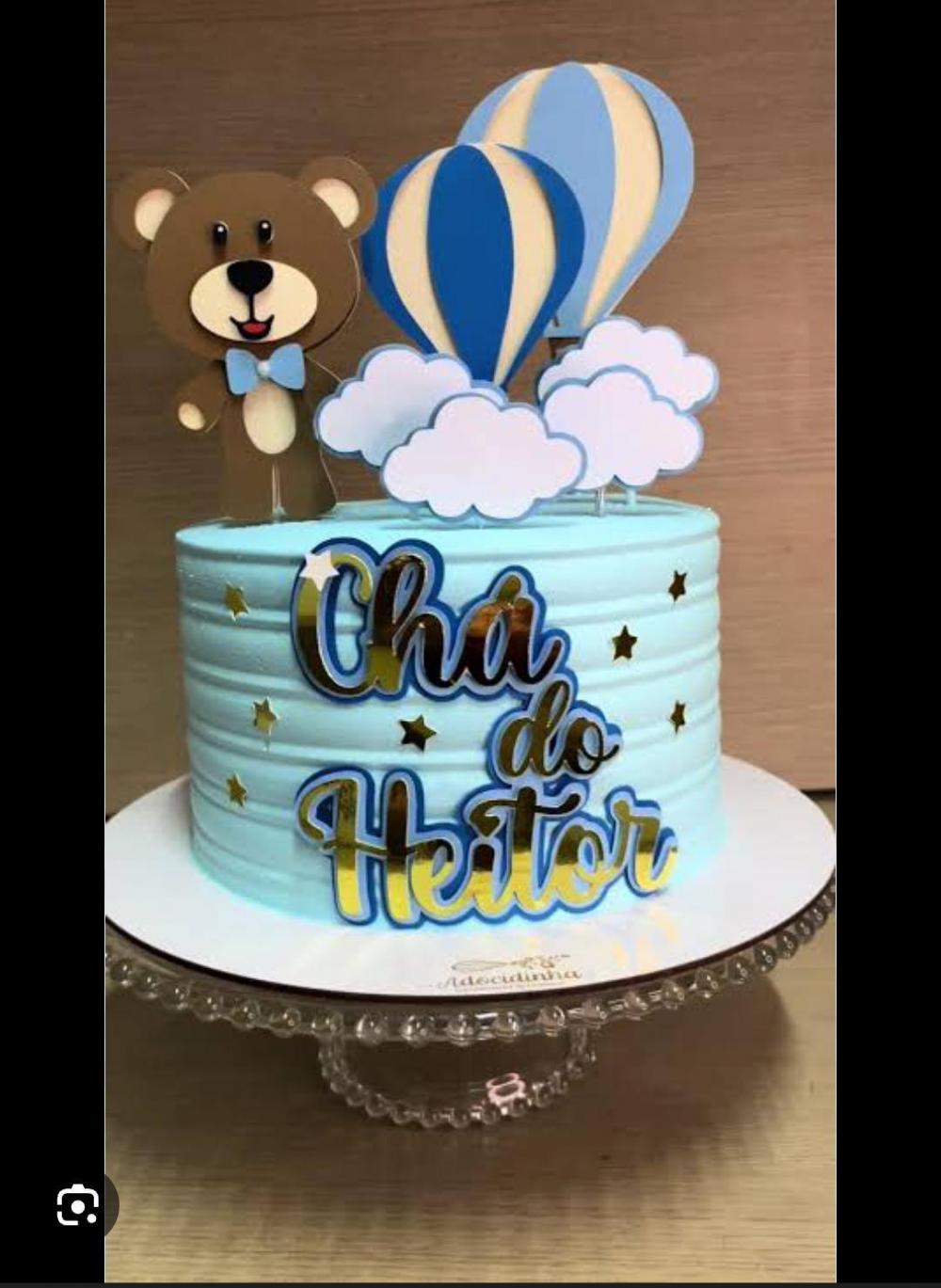 Topo de Bolo Chá do Heitor (urso e balão) - Studio