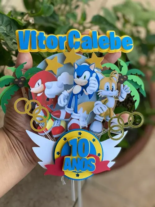 Topo de Bolo Sonic Vitor Calebe - studio
