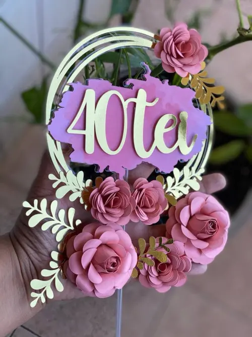 Topo de Bolo 40tei Flores - Studio