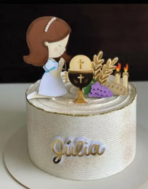 Topo de Bolo Comunhão Gulia Menino e Menina - Studio