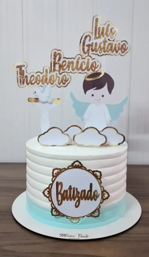 Topo de Bolo Batizado Theo-Beni-Luis -Studio