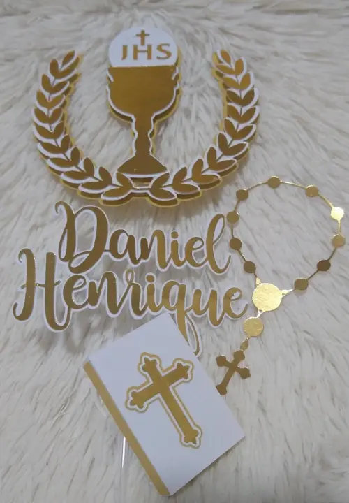 Topo de Bolo Primeira Eucaristia Daniel Henrique - Studio