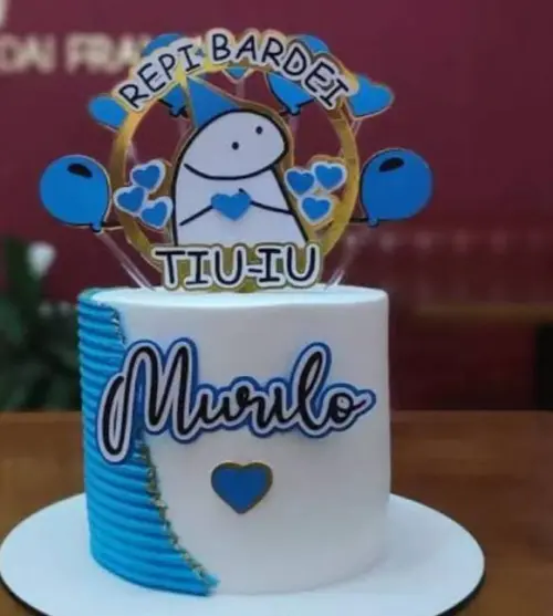 Topo de Bolo Flork Azul com Balão Murilo -Studio