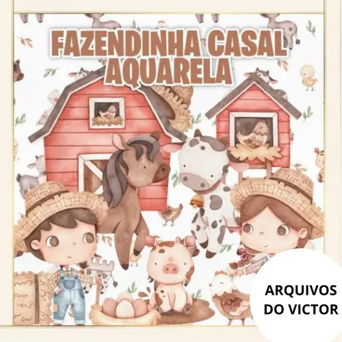 Kit Digital Fazendinha Casal Aquarela - PNG