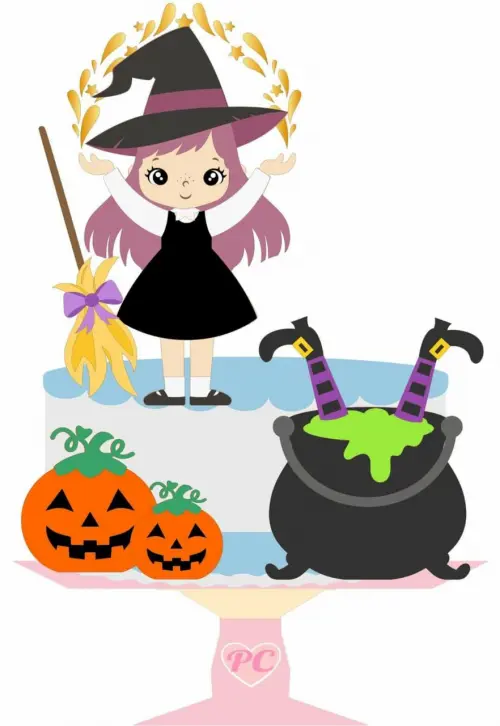 Topo de Bolo Halloween Menina Caldeirão - Studio