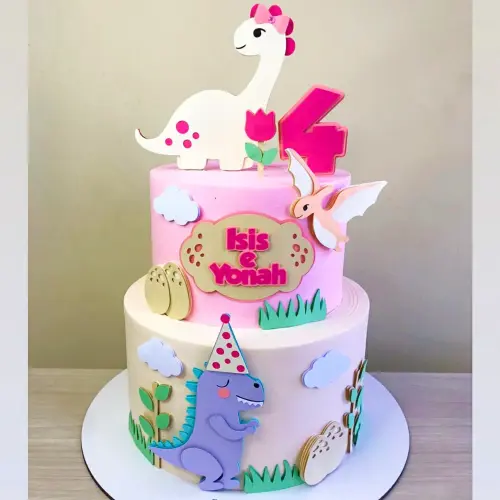 Topo de Bolo Dinossauro Rosa Isis e yonah - Studio