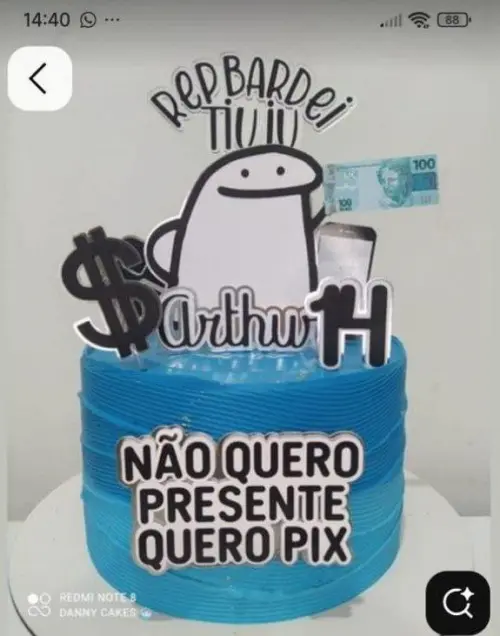 Topo de Bolo Flork Não quero presente, quero pix - Studio