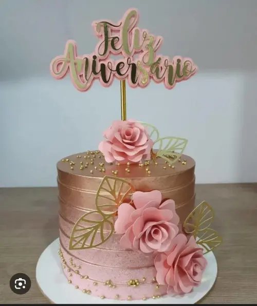 Topo de Bolo Feliz Aniversário Flores - Studio