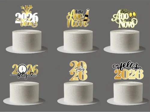 Topo de Bolo Feliz Ano Novo 2026 - Studio