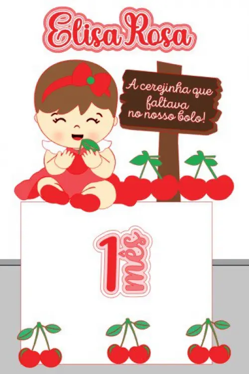 Topo de Bolo Cerejinha Elisa Rosa - Studio