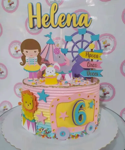 Topo de Bolo Circo Rosa Helena - Studio
