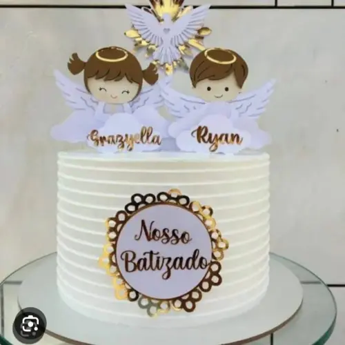 TOPO DE BOLO BATIZADO CASAL DE ANJOS (GRA E RY) -STUDIO