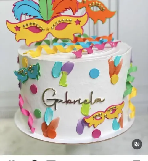 TOPO DE BOLO CARNAVAL MÁSCARAS GABRIELA - STUDIO